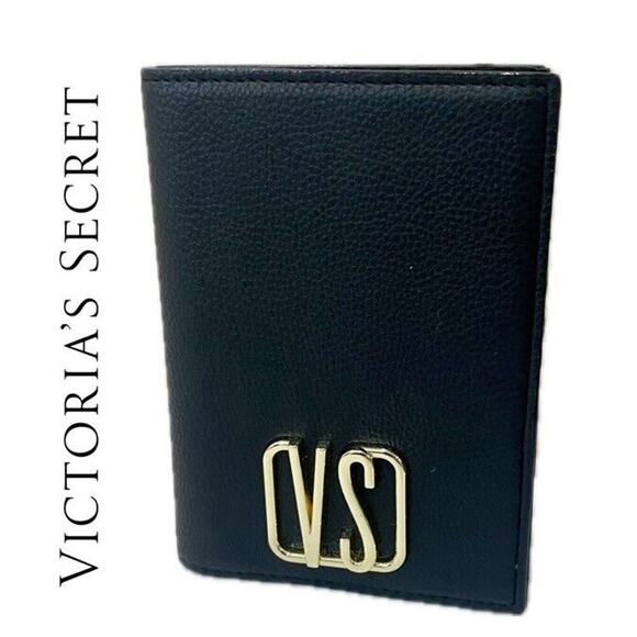 VICTORIA SECRET PASSPORT WALLET BLACK GOLDEN LOGO TRAVELER UTILITY VERSATILE - Picture 1 of 10